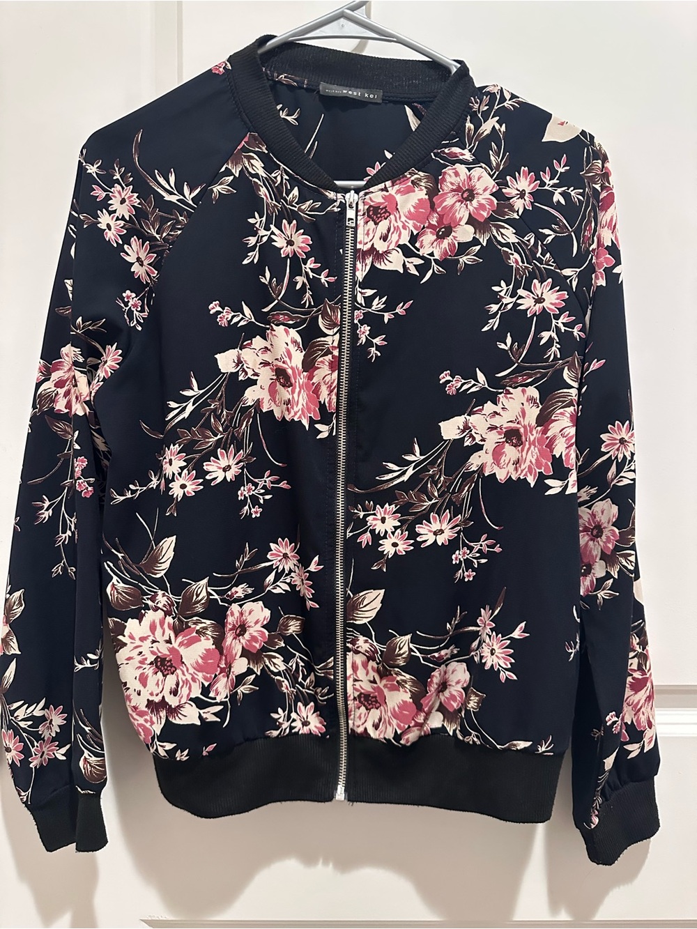 West Kei Black Bomber Jacket with Pink Floral Print